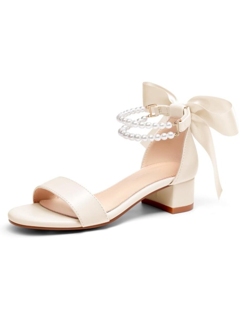 Girls' Chunky Low Heel Sandals with Bow & Pearl Ankle Strap - Wedding Party